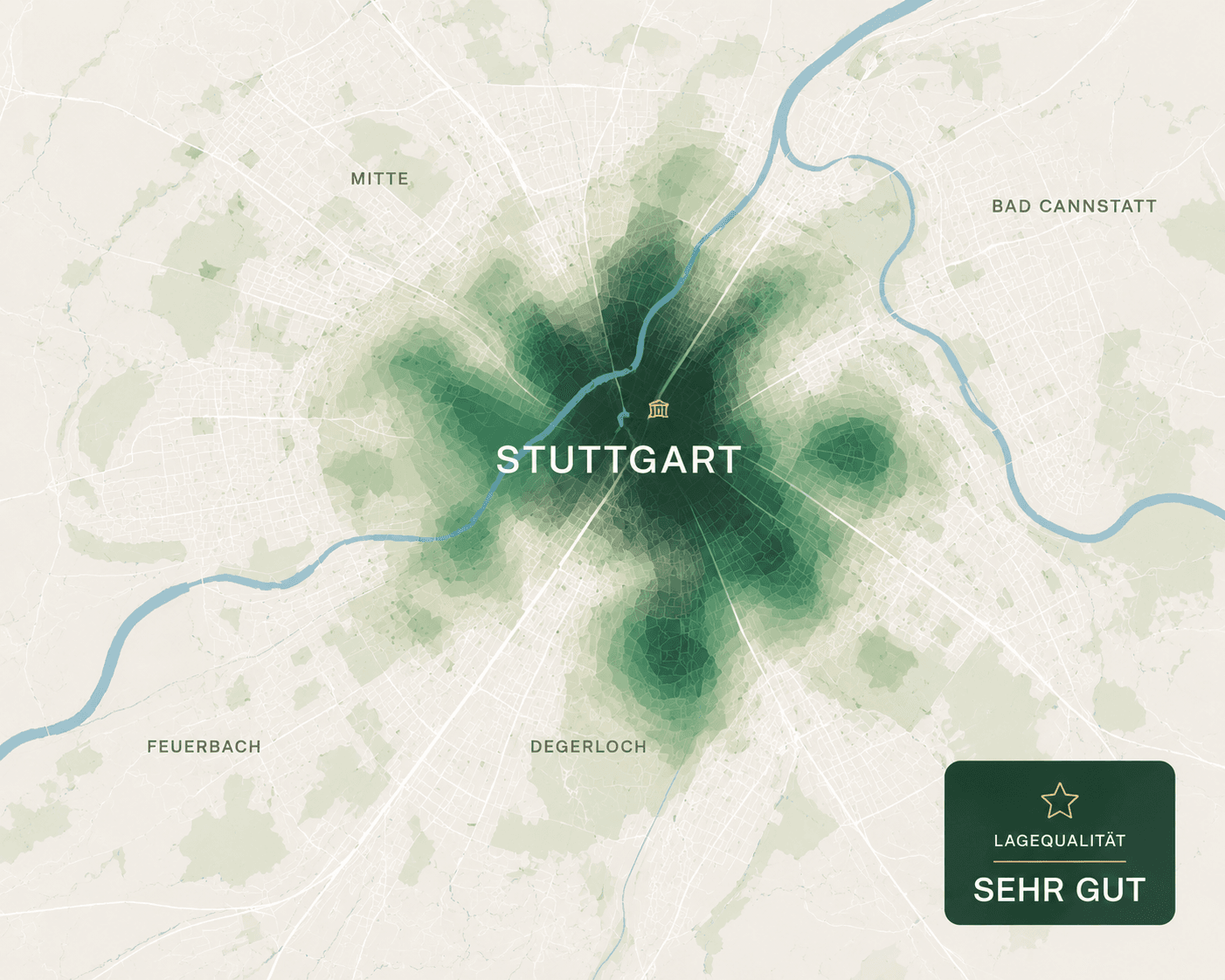 Heatmap der Stuttgarter Stadtteile mit Lagequalitäts-Indikatoren