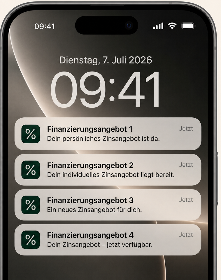 iPhone mit vier eingehenden Finanzierungsangeboten